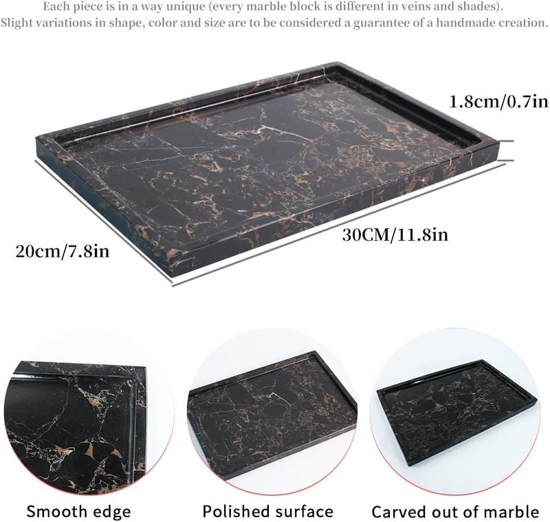Future stone 100% Natural Marble Serving Tray Luxury Calaccata Viola Marble Storage Tray for Home Decor Stone Tray for Bathroom/Kitchen/Vanity/Dresser,Plate Holder for Tissues, Candles, Towel - Image 2